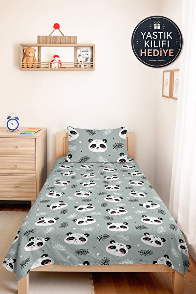 Evimde Bambaşka Gray Panda Children's Room Single Pique Set-Cute Modern Black...