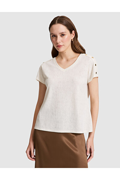 Pierre Cardin Ecru Comfort Fit V-Neck T-Shirt 50323604-Vr019