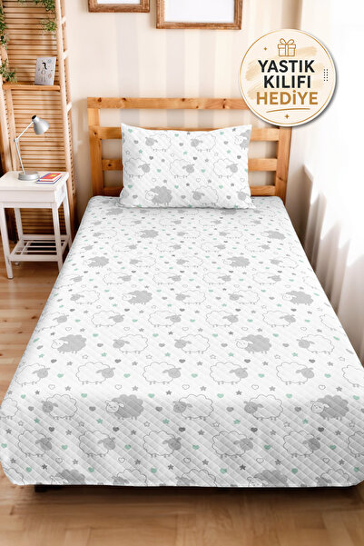 Evimde Bambaşka Lamb Patterned Children's Room Single Pique Set - Mint Stars ...
