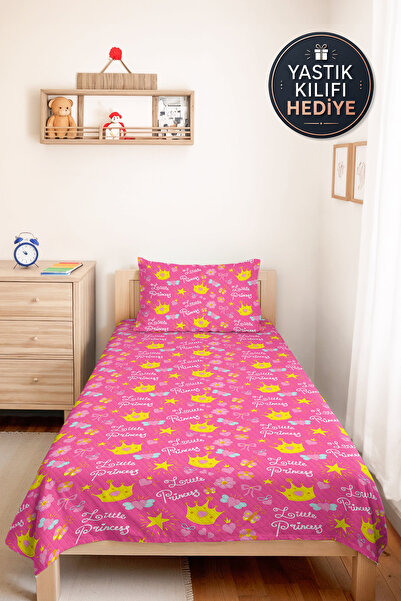 Evimde Bambaşka Pink Princess Crowned Girl's Pique Set - Yellow Heart Star Ba...
