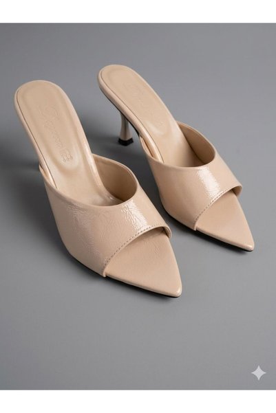 palatti shoes Lidora Pointed Toe Beige Rustic Patent Leather Thin Heel Casual & Stylish Women's Slippers