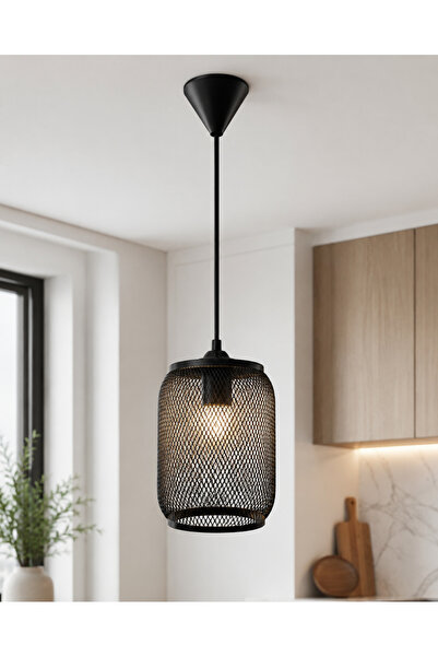 Bozyaka Aydınlatma Fıçı Dekoratif Kafesli Özel Tasarım Siyah Metal Modern Tav...
