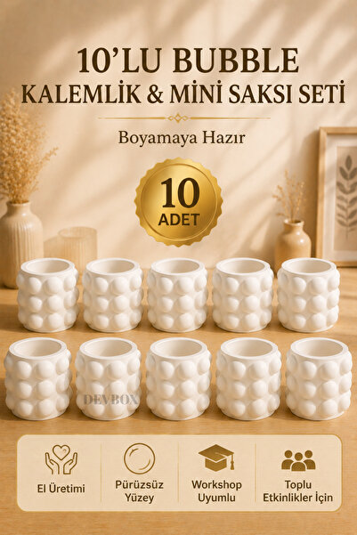devhome 10'lu Bubble Kalemlik ve Mini Saksı Seti | Boyamaya Hazır Alçı Saksı ...