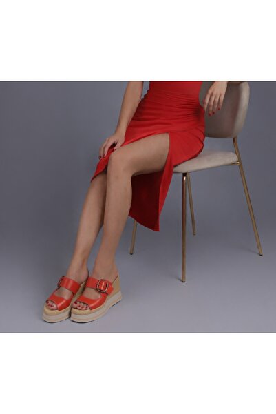 Butik NOBLE SHOES HAKİKİ DERİ KIRMIZI DOLGU TOPUK TERLİK