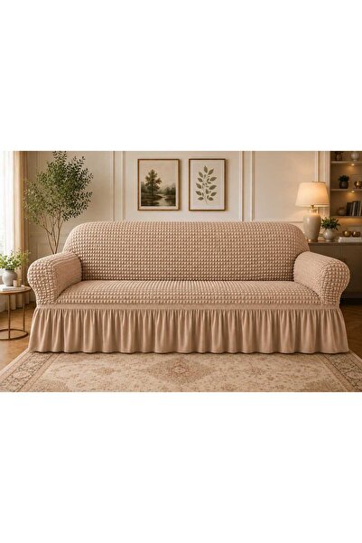 Lenjeria Pufoasa Premium Elastic Crepe Ruffled Sofa Cover for 3 Seater