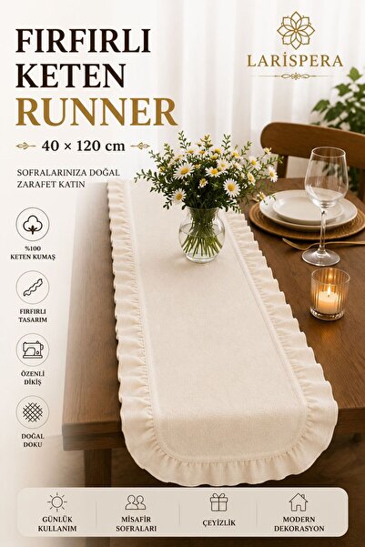 Larispera Față de masă decorativă cu volane 40x120 cm, cu bordură albă, pentr...