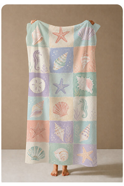 milroma Pastel Sea Shell Square Patterned 70X150 Beach Towel