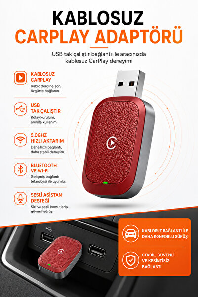 Ayers Kablosuz CarPlay Adaptörü USB Tak Çalıştır 5.0GHz Hızlı Bağlantı Blueto...