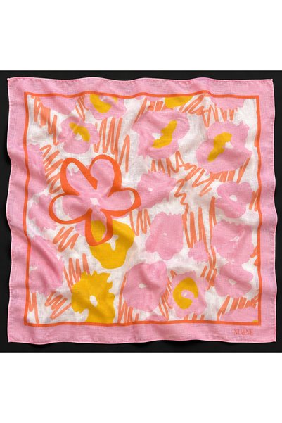 NUNE DESIGN Pink Color Floral Patterned Cotton Voile Bandana Multi-Purpose Square Scarf