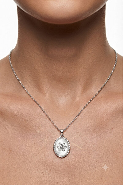 Nazellaa 316L Steel Silver Pearlescent Flower Locket Necklace