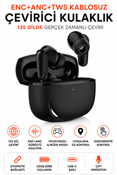 Ayers AI Çeviri Destekli Kablosuz Kulaklık, ANC + ENC + TWS Bluetooth 6.0 Kul...