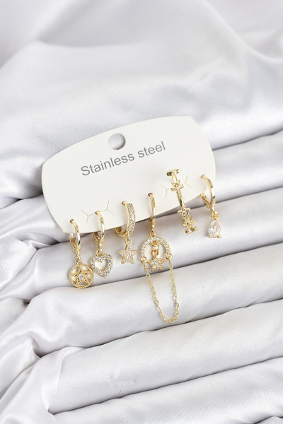 callerrons accessories Gold Color Zircon Stone Chain Detailed Women's Earring...