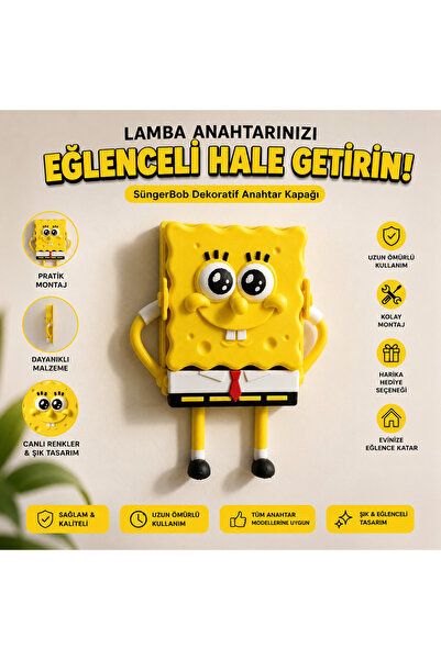 SETTİ MANA Dekoratif Sünger Bob Lamba Anahtarı Kapağı Anahtar Süsü Çocuk Odas...