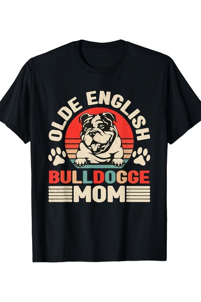 2mcup تي شيرت Old English Mom Lover - 100% قطن، أسود مع رسومات بولدوغ ملونة، ...