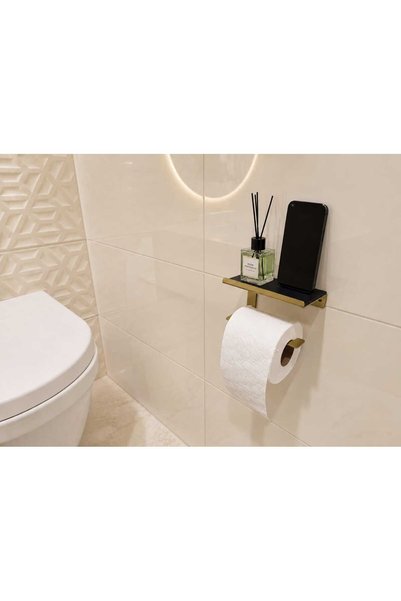 edil tasarim Toilet Paper Holder with Shelf |   Metal Body |   Phone and Accessory Rack with Shelf |   Adhesive & Screw Mounting