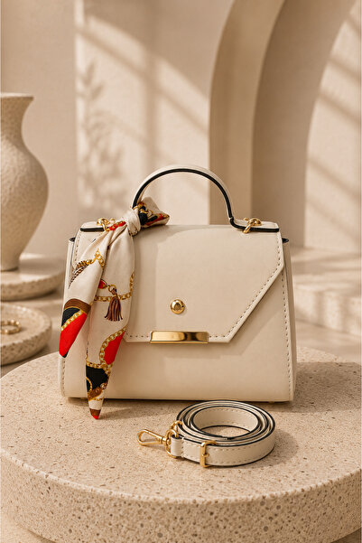 EBRUTESETTÜR Scarf Detailed Hand and Shoulder Bag Stone