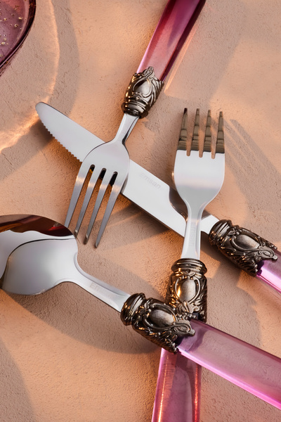 Emsan Celina 24 Piece 6 Person Cutlery Set Claret Red
