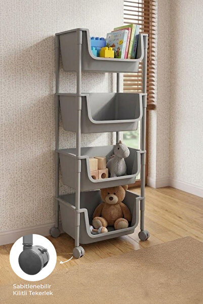 Kitchen Life 4 Katlı Tekerlekli Organizer Raf Oyuncak Dolabı Mutfak Rafı Bany...