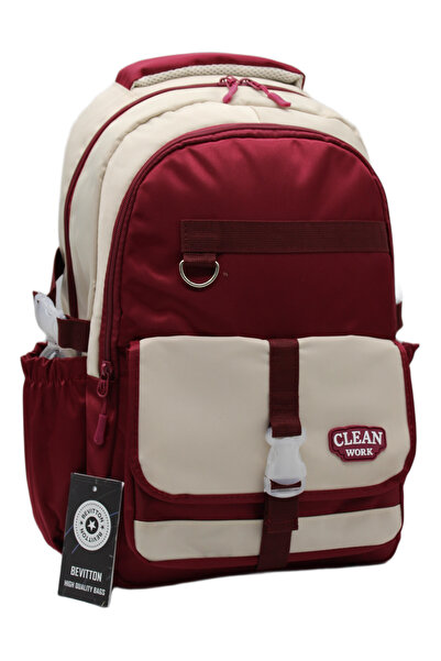 Bevitton 26012 Multi-Compartment Beige-Burgundy School Backpack Unisex School...