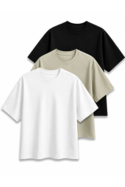 JULİA MODA 3-Pack Women's T-Shirts Plain Black-White-Grey