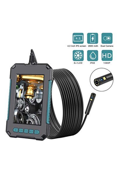 beemen 10 Metre Çift Kameralı Ekranlı Endoskop Kamera 4.3'' IPS LCD 1080P HD 8mm IP67 Su Geçirmez Boru Tesisat Araç Kontrol Kamerası P40
