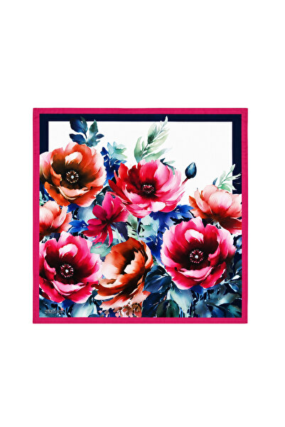 SILVOURA 55cm Square Satin Hair and Neck Scarf with Red Rose Pattern Versatil...
