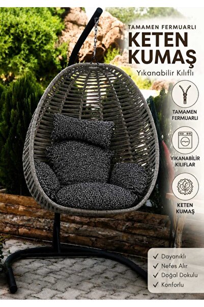 COLORMİX Salıncak Minderi Keten Kumaş Tamamen Fermuarlı Yıkanabilir Kılıflı