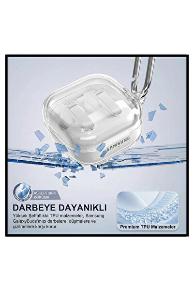 EWEC Samsung Galaxy Buds 4 / Buds 4 Pro Uyumlu Şeffaf Premium Kulaklık Kılıfı, Kulaklık İpi ve 3'ü 1 Arada Bluetooth Kulaklık Temizleme Kalemi Seti