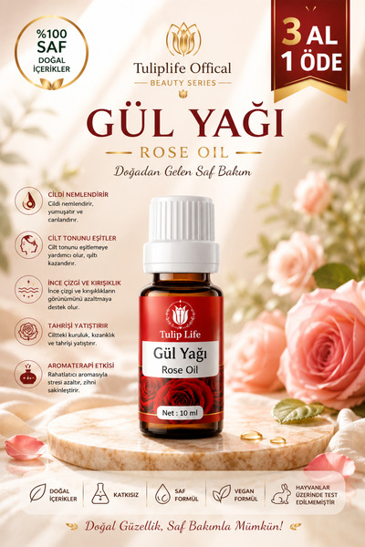 Tuliplifeoffical Gül Yağı Saf Formül Katkısız Vegan Nemlendirici Aromaterapi ...