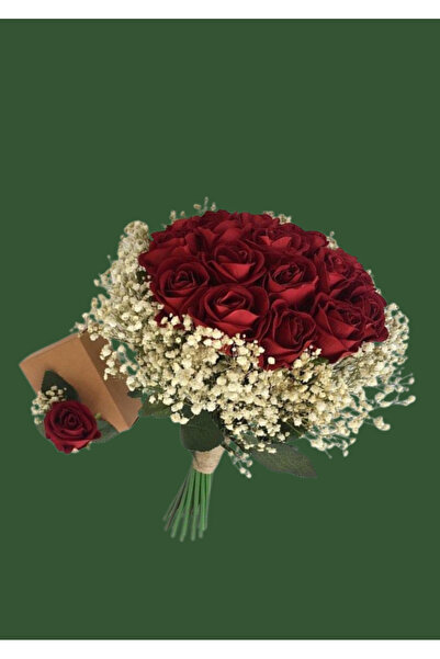 Meltem Çiçek Dekor Yapay Kırmızı Gül Gelin Çiçeği ve Damat Yaka çiçeği