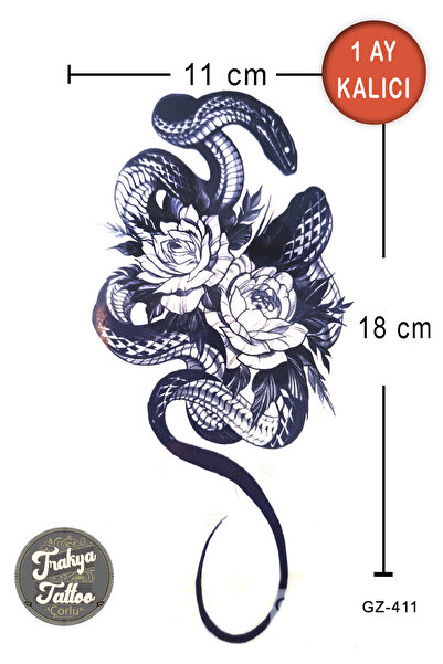 Trakya Tattoo 1 Ay Kalıcı Hayalet Dövme Yarım Kol Yılan Gül Kadın Geçici Dövm...