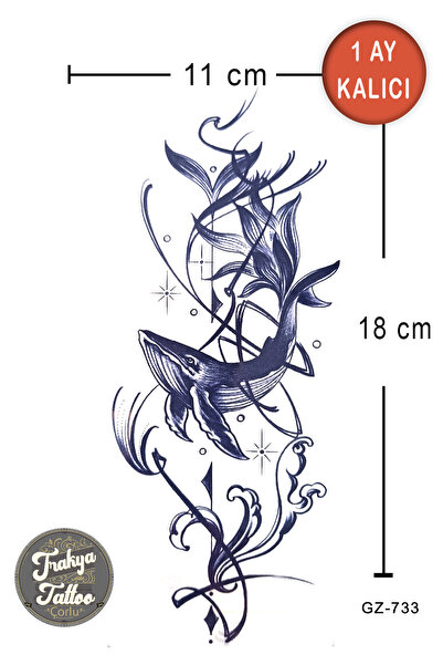 Trakya Tattoo 1 Ay Kalıcı Hayalet Dövme Yarım Kol Balina Çiçek Kadın Geçici D...