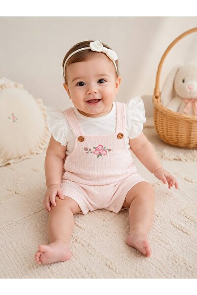 Bubbles %100 Pamuk Sweet Rose Kız Bebek Salopet Takım