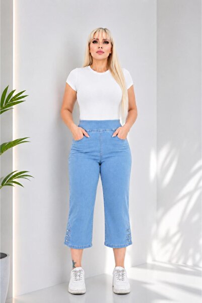 EYLÜL BUTİK Women's Elastic Waist Capri