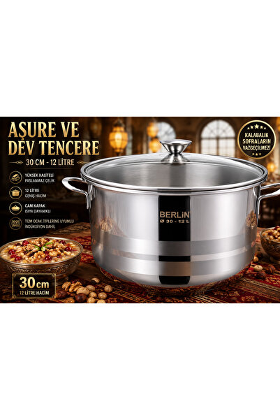Berlin Ashura Pot 30 cm 12 Liters Deep – Giant Stainless Steel Pot for Crowde...