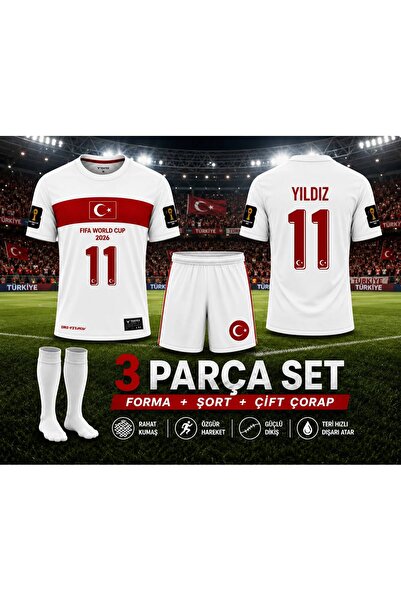 yenteks Türkiye Kenan Yıldız 2026 FIFA WORLD CUB Beyaz Çocuk Forması Çorap He...