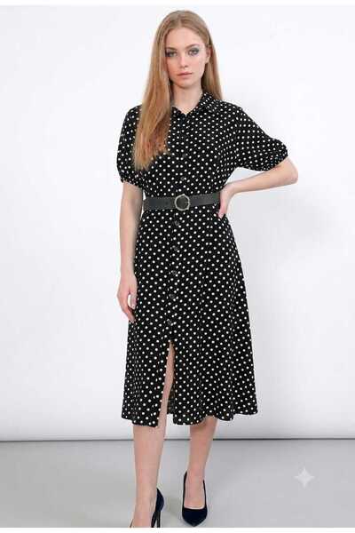 Freeista Black Polka Dot Short Sleeve Dress