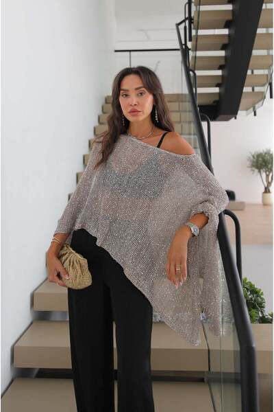 Havoş Stone Color Glitter Mercerized Cape Blouse