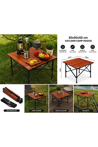 AslanCamping 50x50x50 cm Katlanır Kamp ve Piknik Masası – Hafif, Dayanıklı ve...