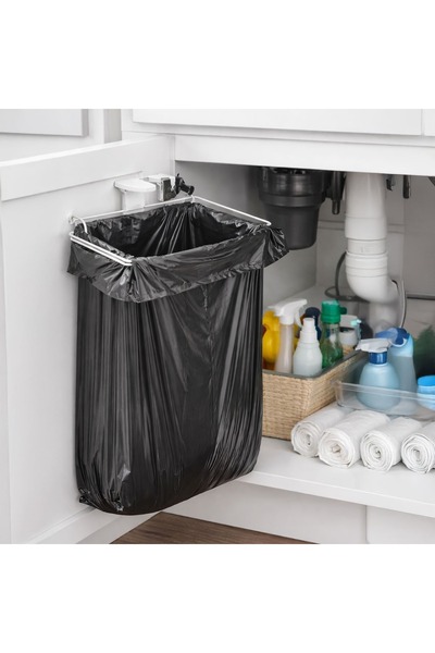 Z Store White Metal Garbage Bag Holder for Cabinet Door, 23.5x14.5x4.5cm