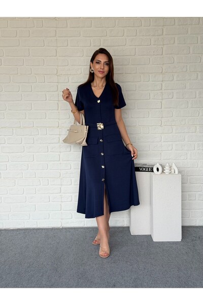 Goncalya Gold buckle midiboy modal dress laci