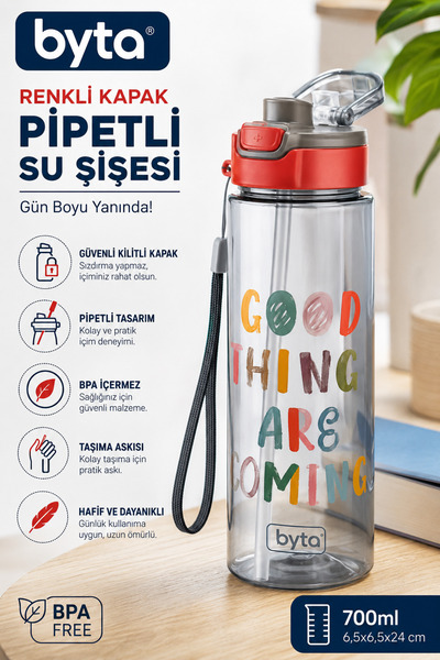 BYTA 700 ml Water Bottle with Straw, Locking Lid, Leak-Proof Tritan Flask, Ca...