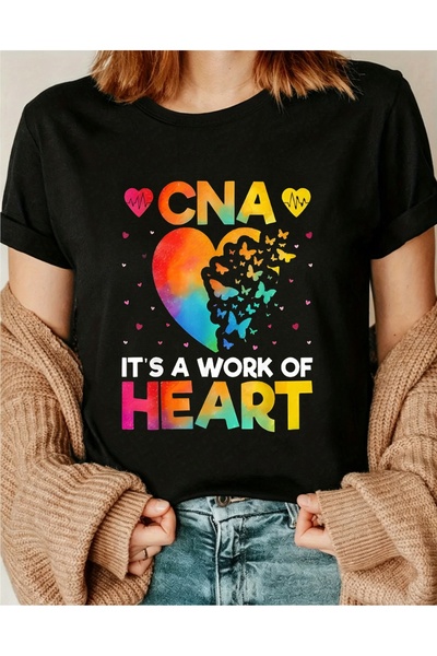 12 Teknoloji Women'S CNA Letter Heart Graphic T-Shirt with Colorful Design Lo...