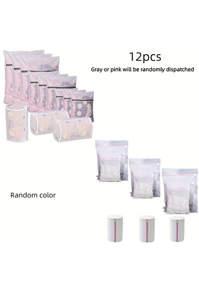 Choice WHITE 12pcs Set of Exquisite Mesh Laundry Bags in Various Sizes, Featu...