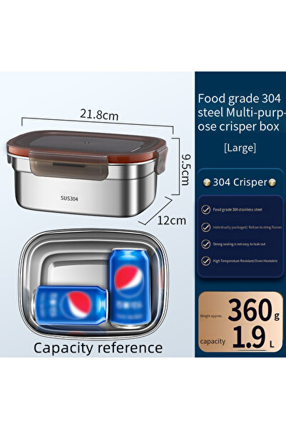 choice2 silver-1900ML Food Grade 304 Stainless Steel Bento Box - Large Capaci...