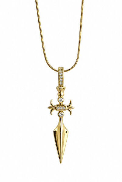 Jack Ferrero Yellow Zircon Stone Steel Necklace with Sword Tip Figure