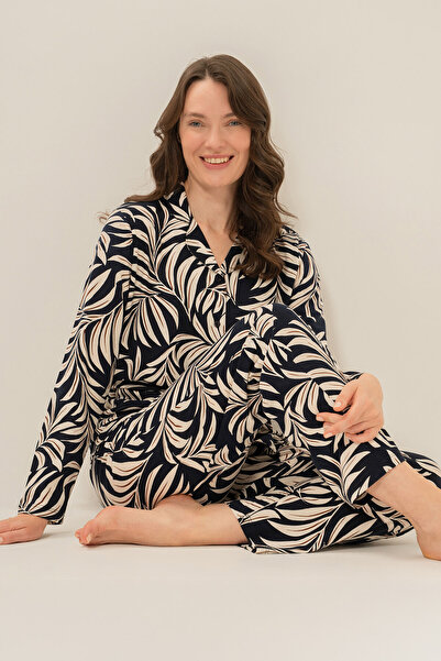 Arnetta Women's Navy Blue Floral Patterned Shirt Pajama Set Ar3739-S-V1
