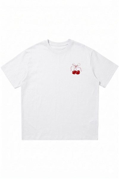 DASH WEAR Cherry Printed White Oversize Crew Neck T-Shirt