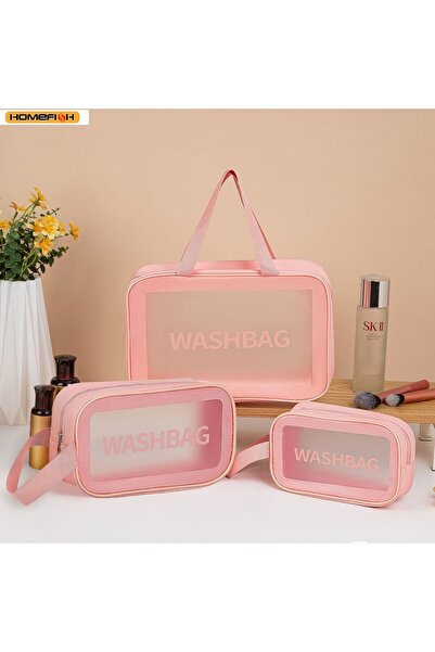 Choice1 S pink Homefish Pu Transparent Three Piece Makeup And Toiletries Bag,...