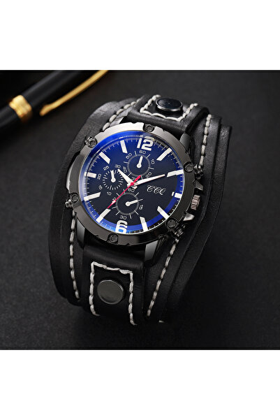 Choice ساعة رجالية كاجوال سوداء بحزام جلدي عتيق، ساعات كوارتز تناظرية للرجال